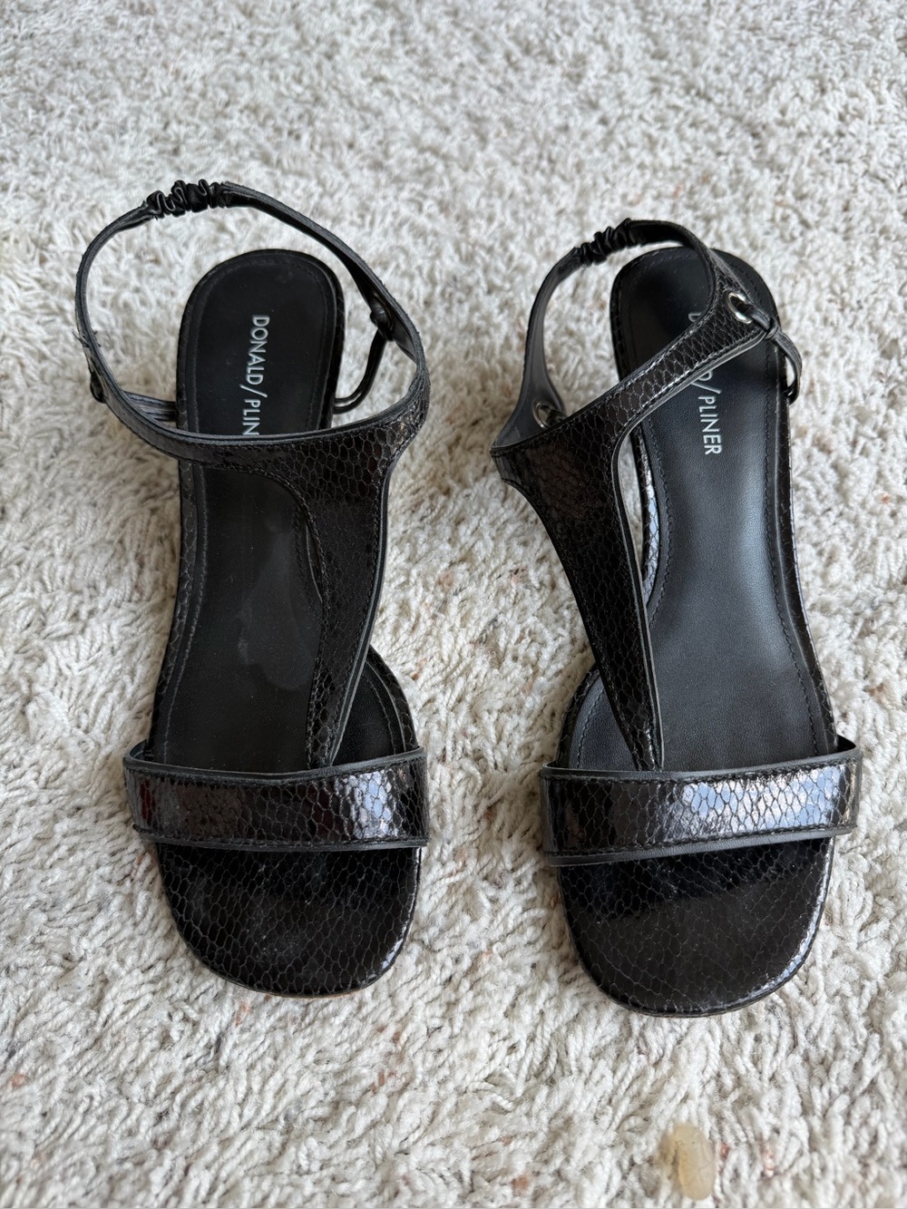 Donald J. Pliner Black Snake-Embossed T-Strap Sandals